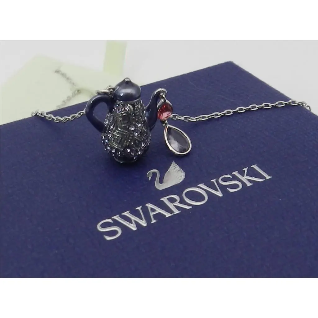 Teapot Purple Rhodium Plated Alice In Wonderland Pendant Necklace by Swarovski