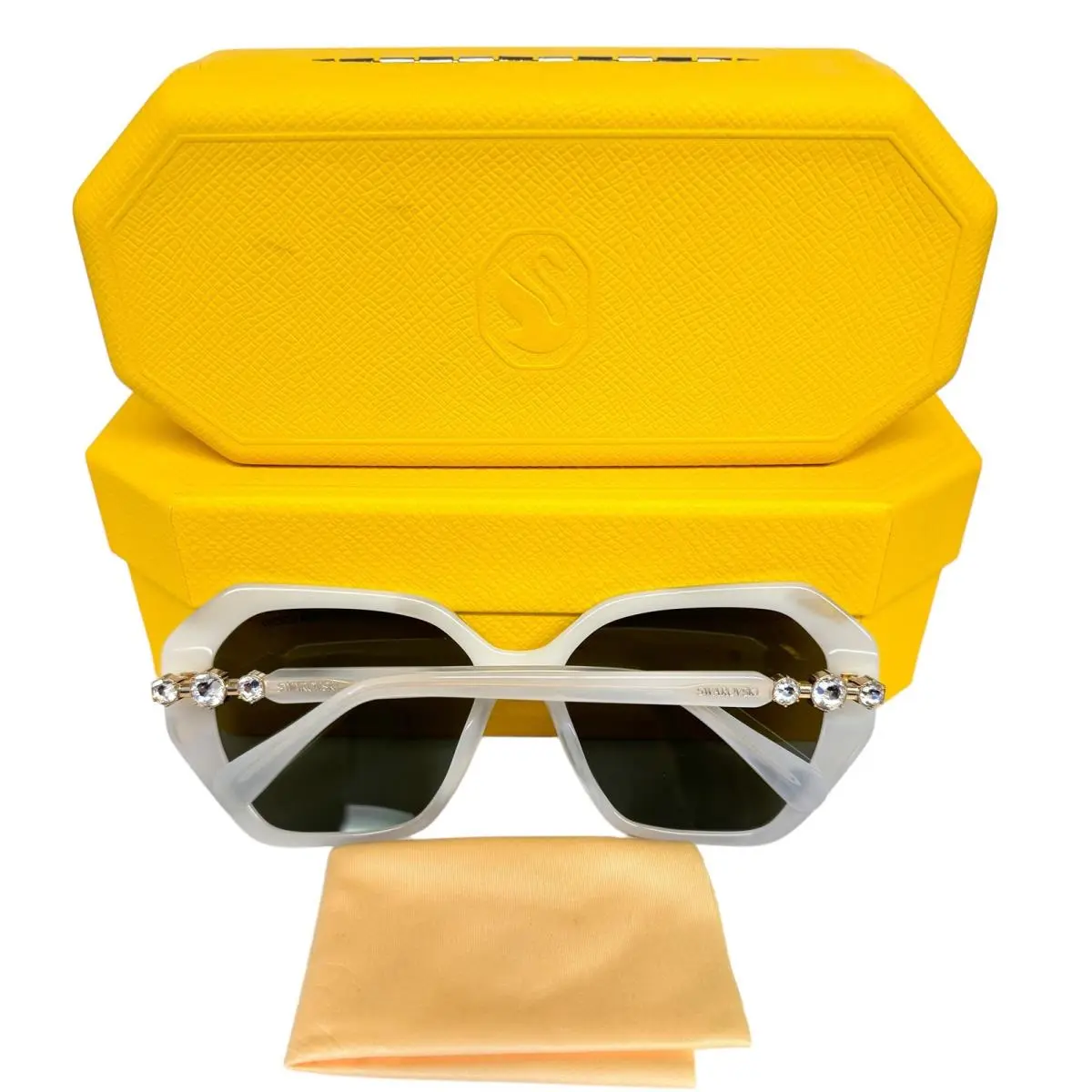 Sunglasses SK 6017 Marbled Grayish White Clear Crystals with Case by Swarovski