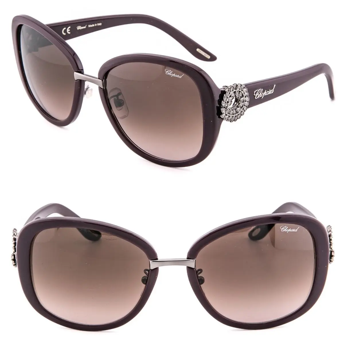 Chopard 186S The Palme Verde Burgundy Purple SCH186S Jewel Oversized Sunglasses