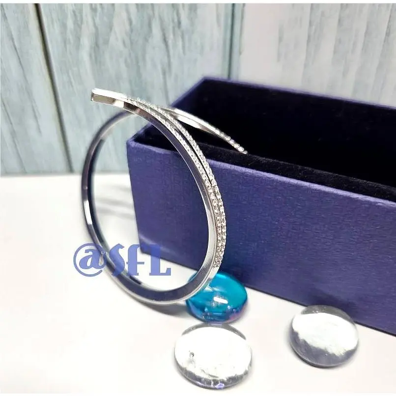 Swarovski Silver Wave Cuff Bangle Bracelet Clear Crystal Rare