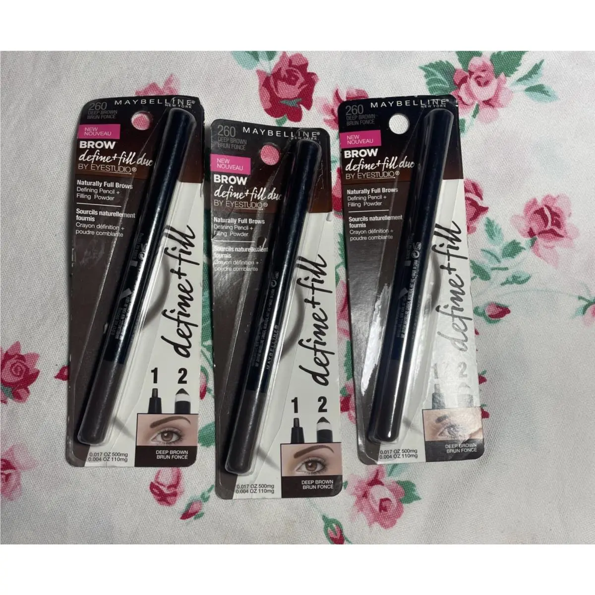 3 Maybelline Brow Define + Fill Duo Pencil Powder 260 Deep Brown Nip Retired