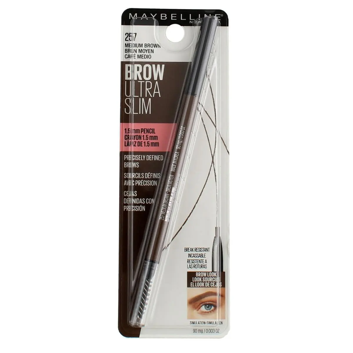 6 Pack  Brow Ultra Slim Eyebrow Definer Pencil Medium Brown 257 by Maybelline