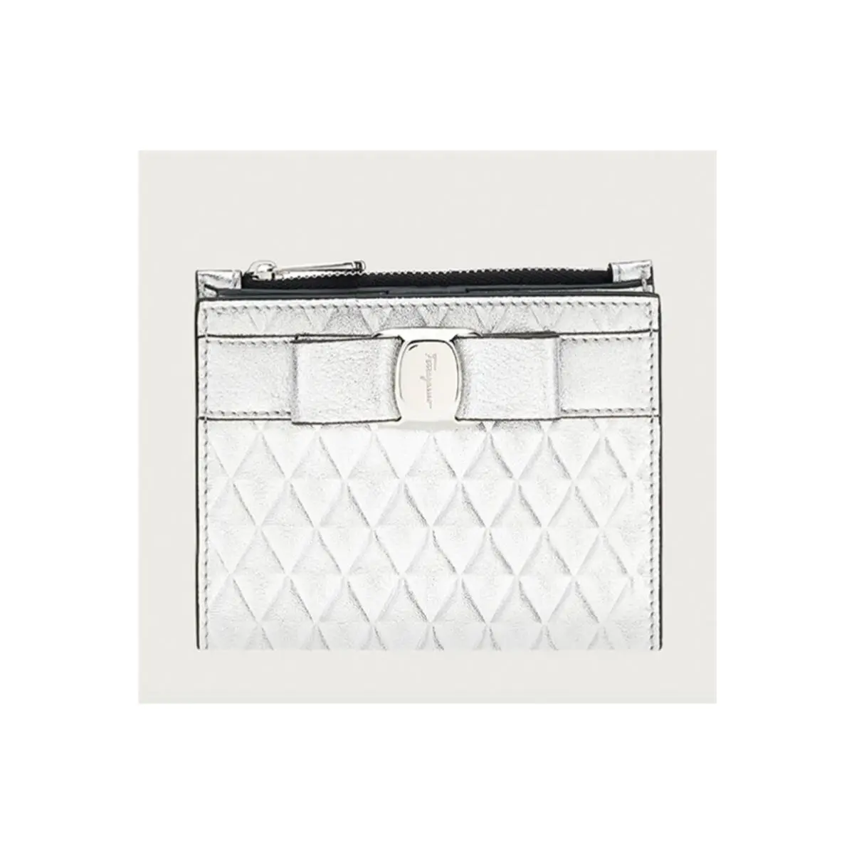 Salvatore Ferragamo Wallet Small Bifold Silver Quilted Leather