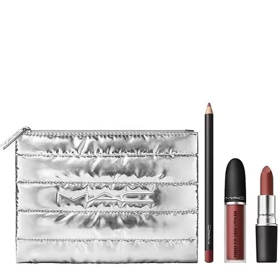 Mac 4pc Set Powdered Snow Powder Kiss Lip Kit Brown Limited Edition Value