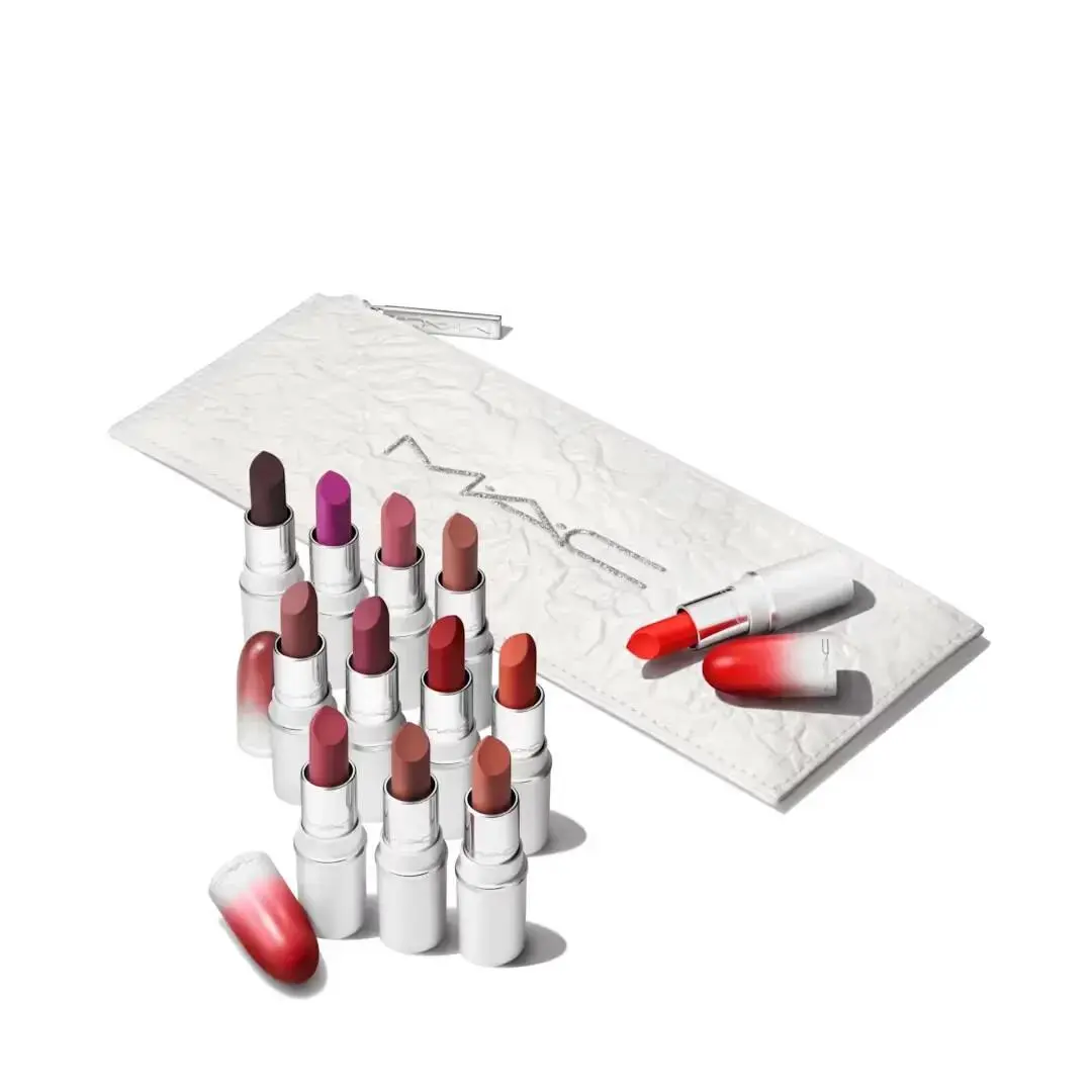 Mac Lips by The Dozen 12pc Mini Powder Kiss Lipstick Set + Travel Bag Value by MAC Cosmetics