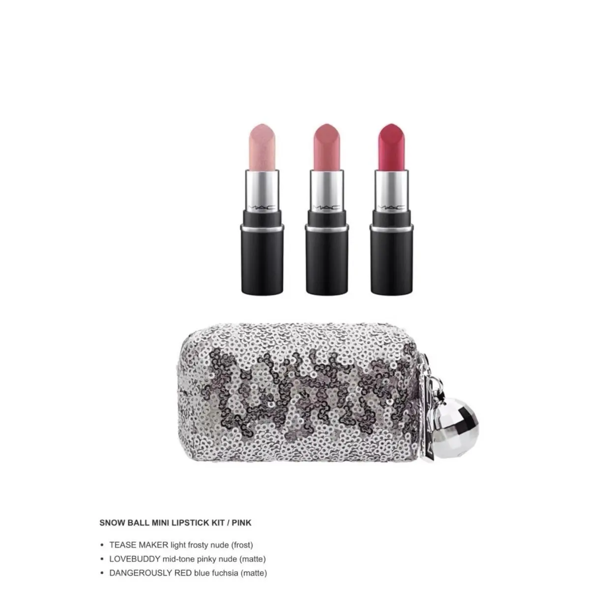 Mac Snow Ball Mini Lipstick Kit Pink Tease Maker Lovebuddy Dangerously Red