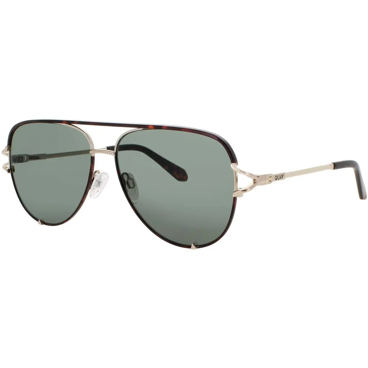 Quay Unisex Sunglasses Dark Tortoise/gold Metal Frame High Key Twist Dtrt/grn