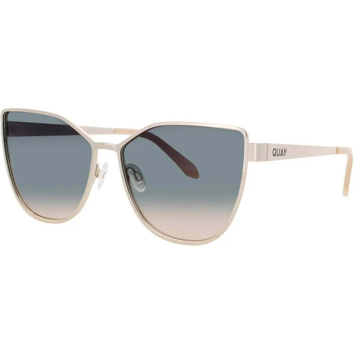 Quay Women`s Sunglasses Gold Metal Cat Eye Full Rim Frame IN Pursuit Gld/plmtpe