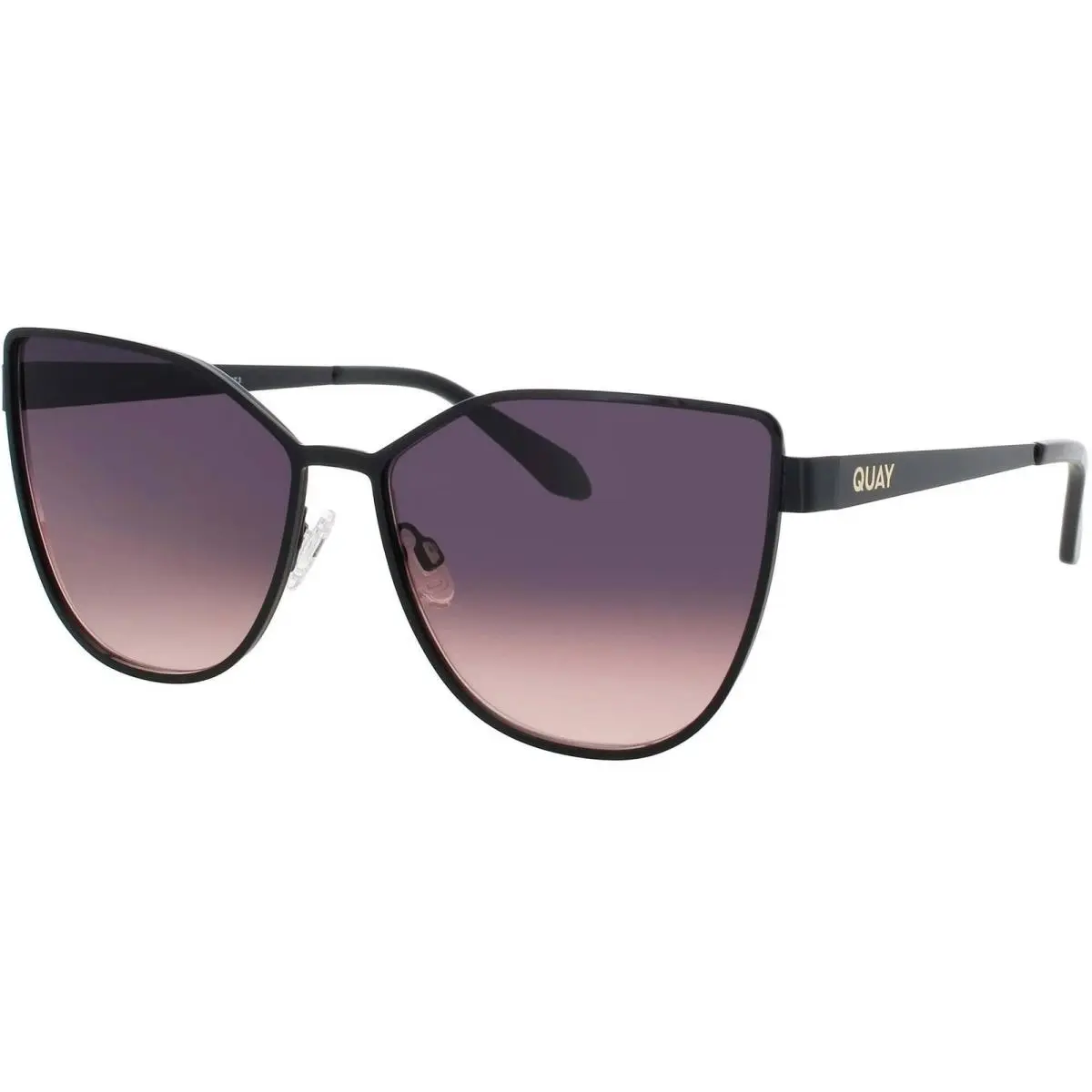 Quay Women`s Sunglasses Black Metal Cat Eye Full Rim Frame IN Pursuit Blk/bplpk
