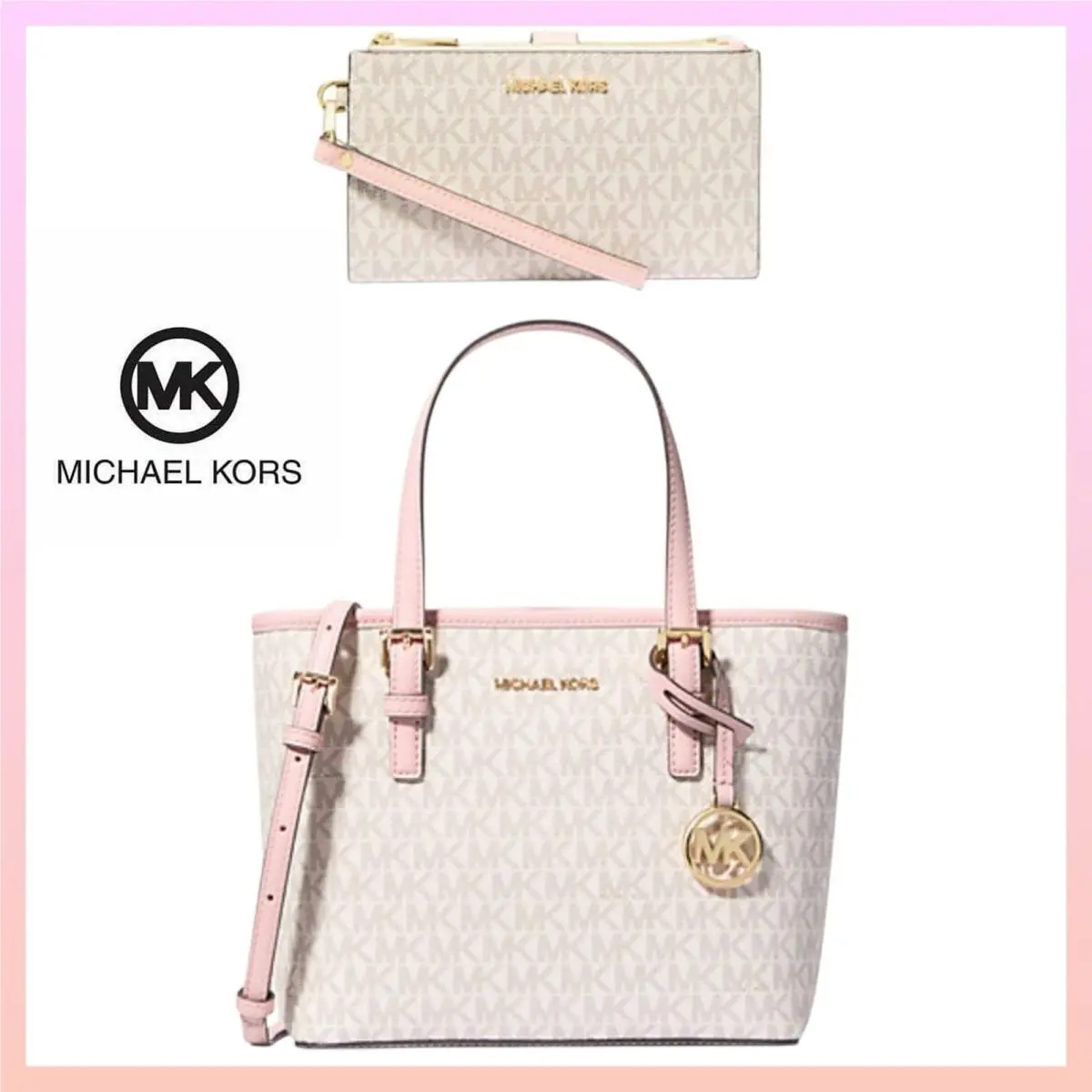 Michael Kors Zip Top Tote Bag Extra-small Smartphone Wallet Set Powder Blush