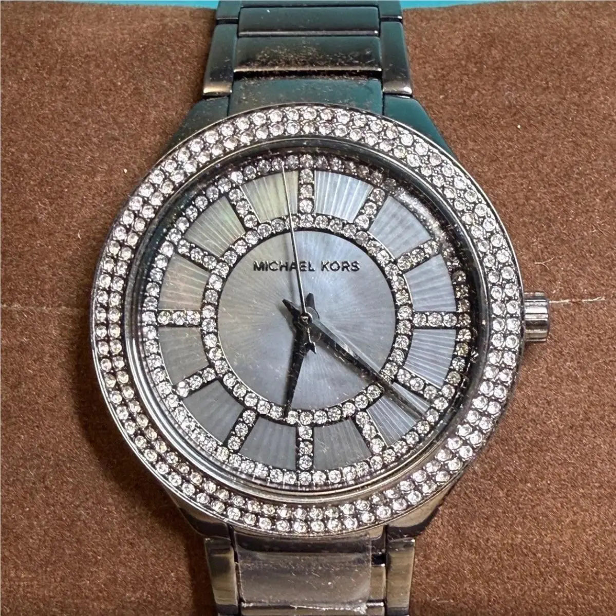 Michael Kors MK3410 Parker Watch Wm Silver Double Pave Crystal Bezel Mcbling