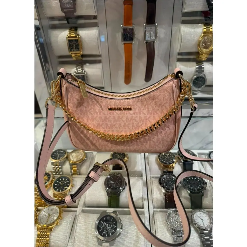 Jet Set Women Small Logo Chain Pouchette Crossbody Bag Powder Blush by Michael Kors