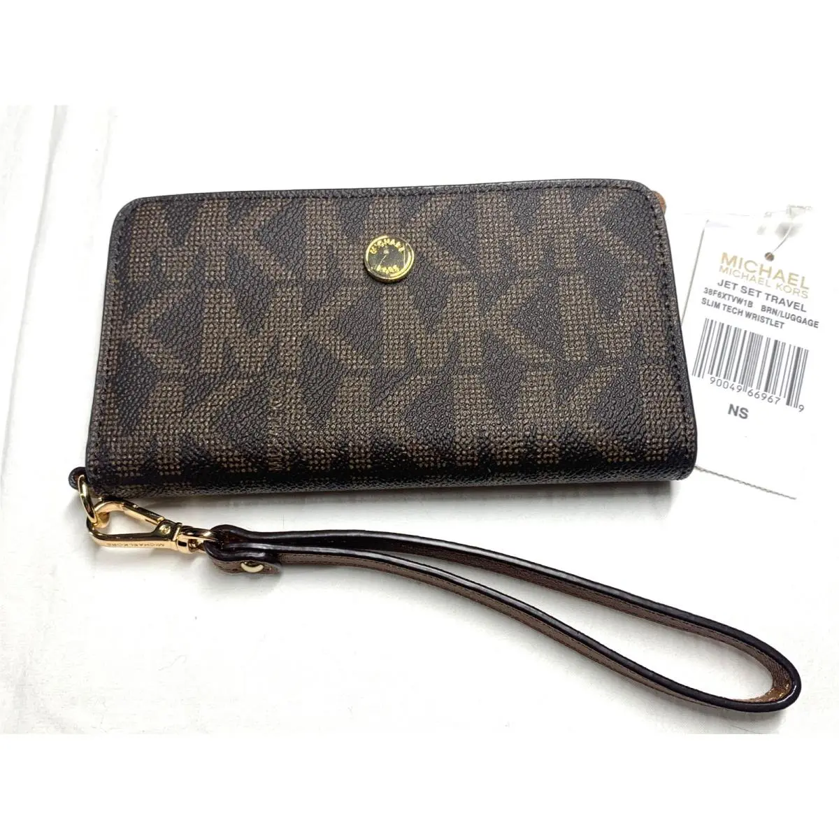 Michael Kors Jet Set Travel Slim Tech Phone Wristlet Wallet Brown Luggage
