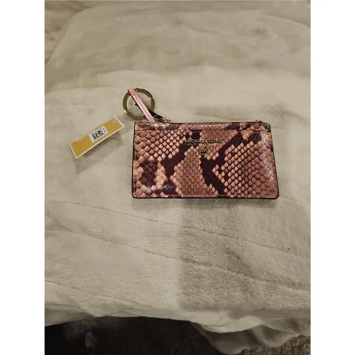 Michael Kors Jet Set Snakeskin-print Leather Wallet Pink Card Slot Coin K047