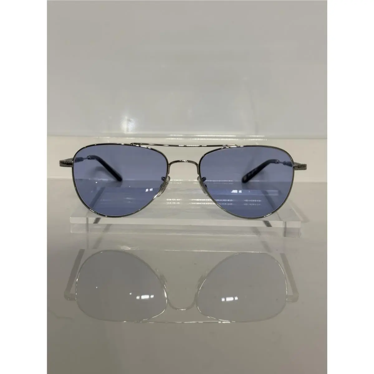 Linnie Silver Small Metal Aviator Custom Light Blue Sunglasses by Garrett Leight