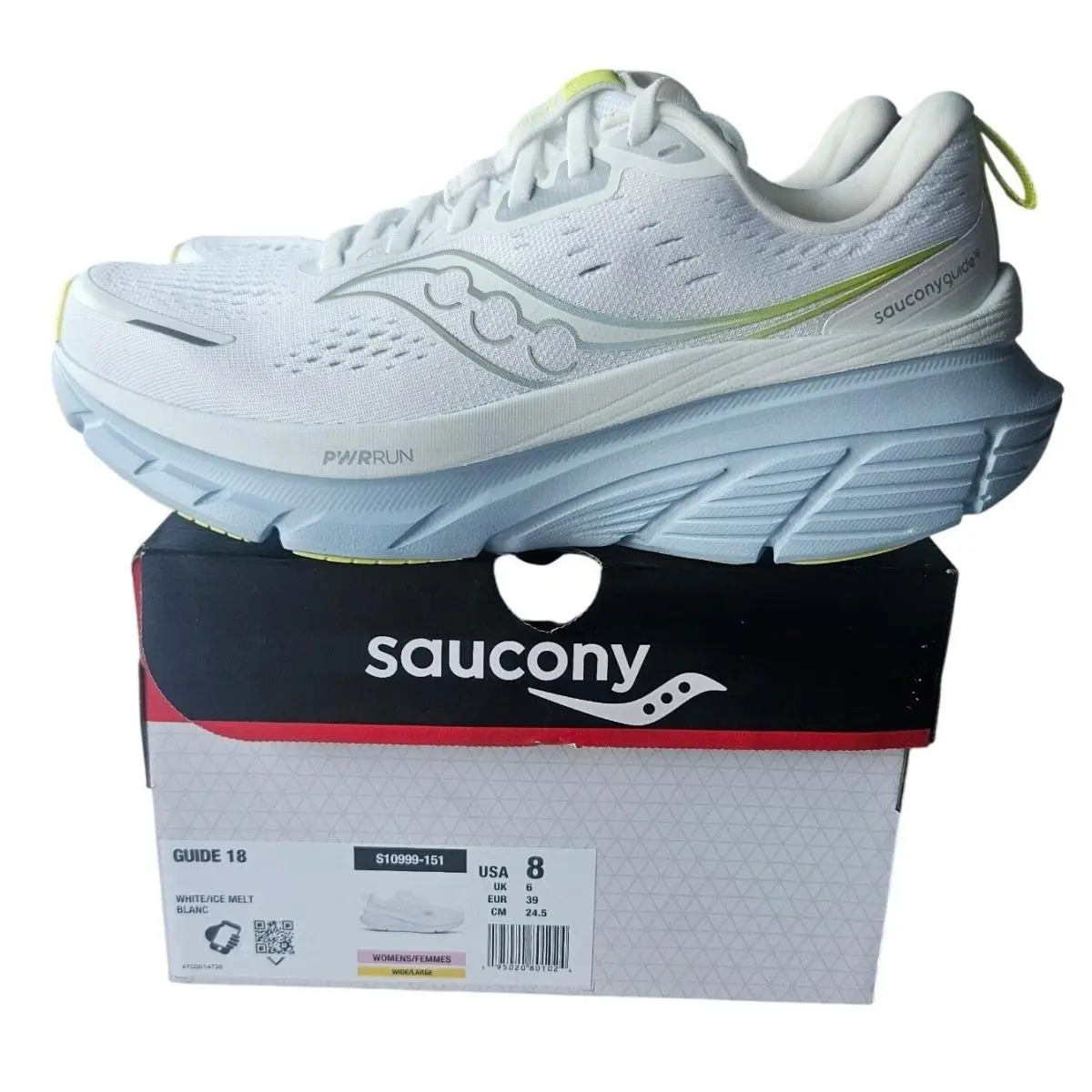 Saucony Guide 18 Womens 8 Wide White Ice Melt Running Shoes S10999-151