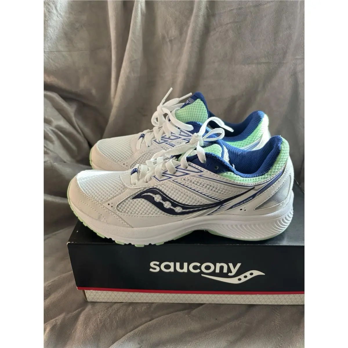 Saucony Womens Cohesion 14 White/navy/mint 7.5 US