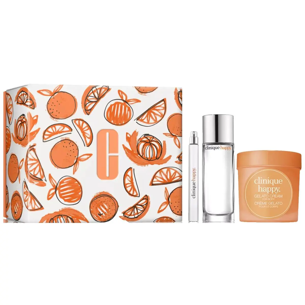 Clinique Happy Women 3pc Set: 1.7 oz Perfume Spray 6.7 oz Gelato Travel Spray