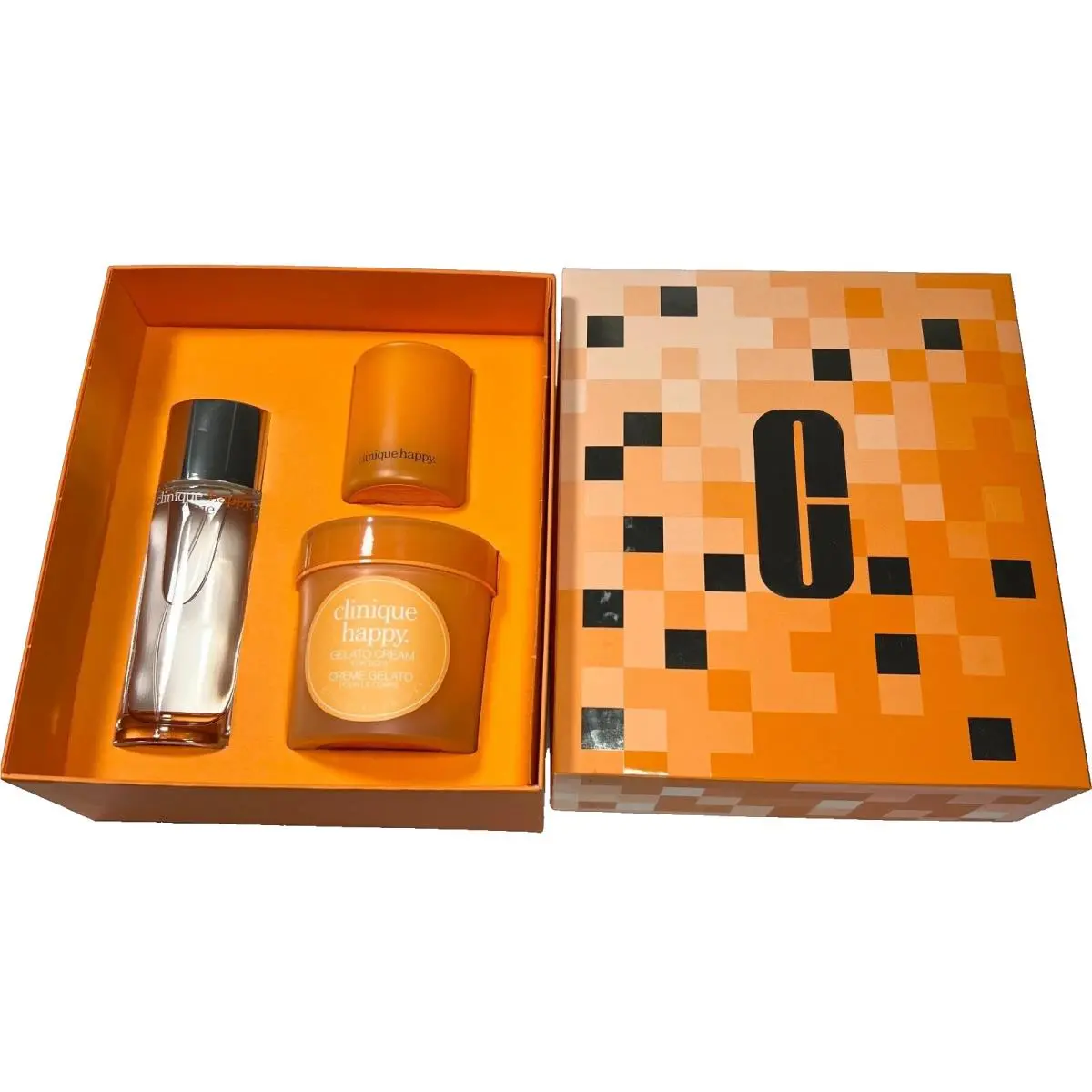 Clinique Happy Women 3pc Set: 1.7 oz Perfume Spray 6.7 oz Gelato Candle