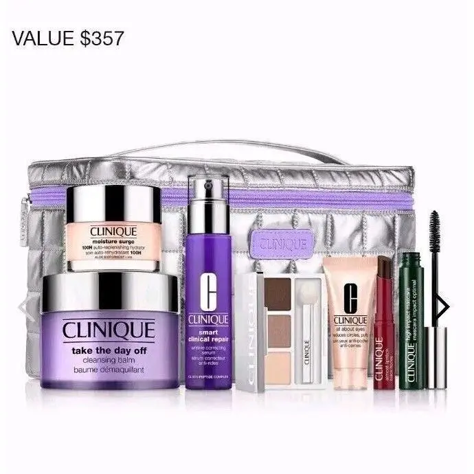 Best Of  Skincare 8pc Set Silver Cosmetic Bag Value by Clinique
