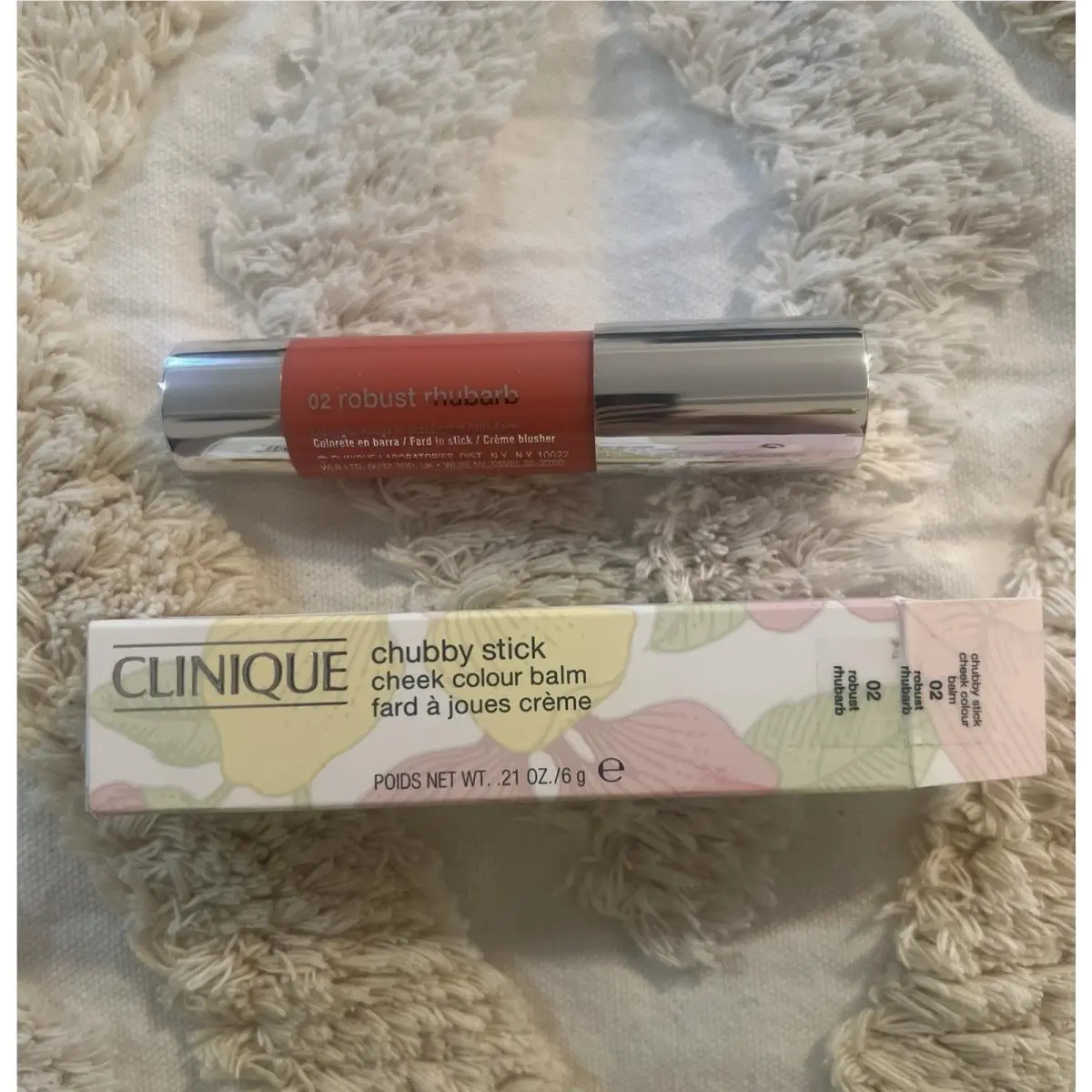 Clinique Chubby Stick Cheek Color Balm 02 Robust Rhubarb 0.21 oz/6g Full Size