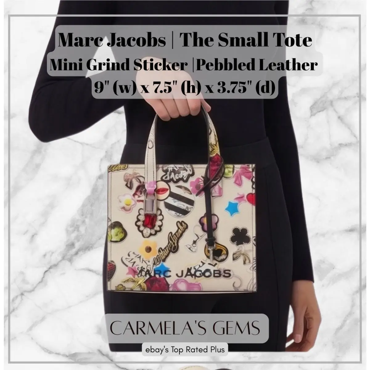 Marc Jacobs Mini Grind Sticker Leather Tote Handbag Crossbody White/multi