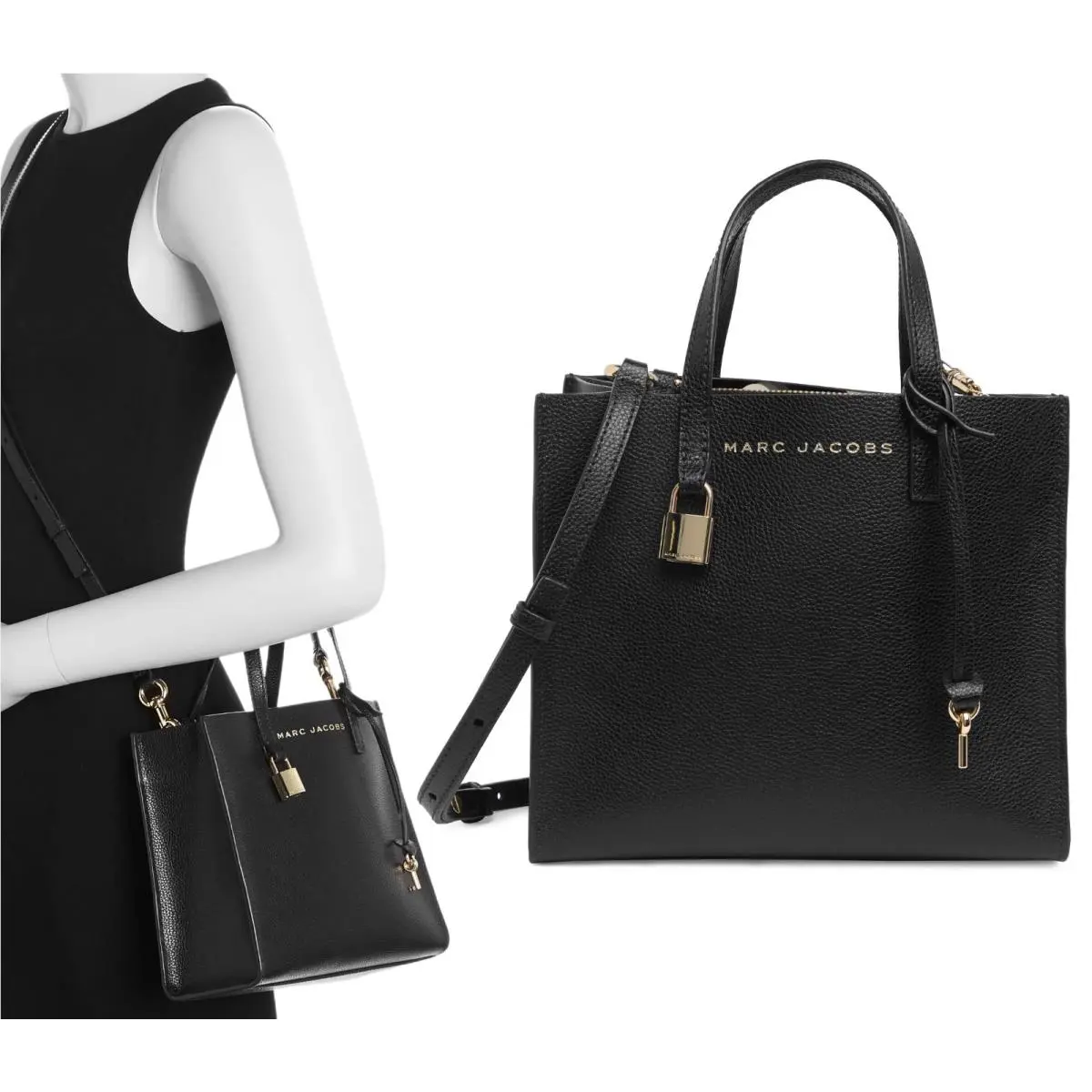 Marc Jacobs Women`s Mini Grind Leather Tote Crossbody Shoulder Bag Purse Black