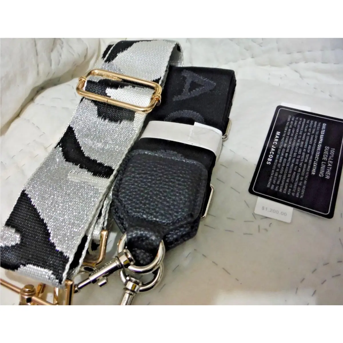 Marc Jacobs Logo Black Webbing Crossbody Shoulder Strap + 1 Black Silvr Strp