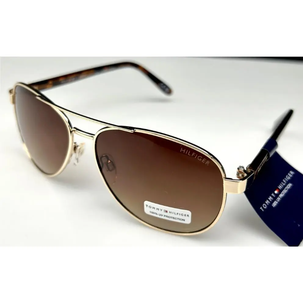Tommy Hilfiger Women`s 57mm Gold Frame Brown Lens Aviator Sunglasses