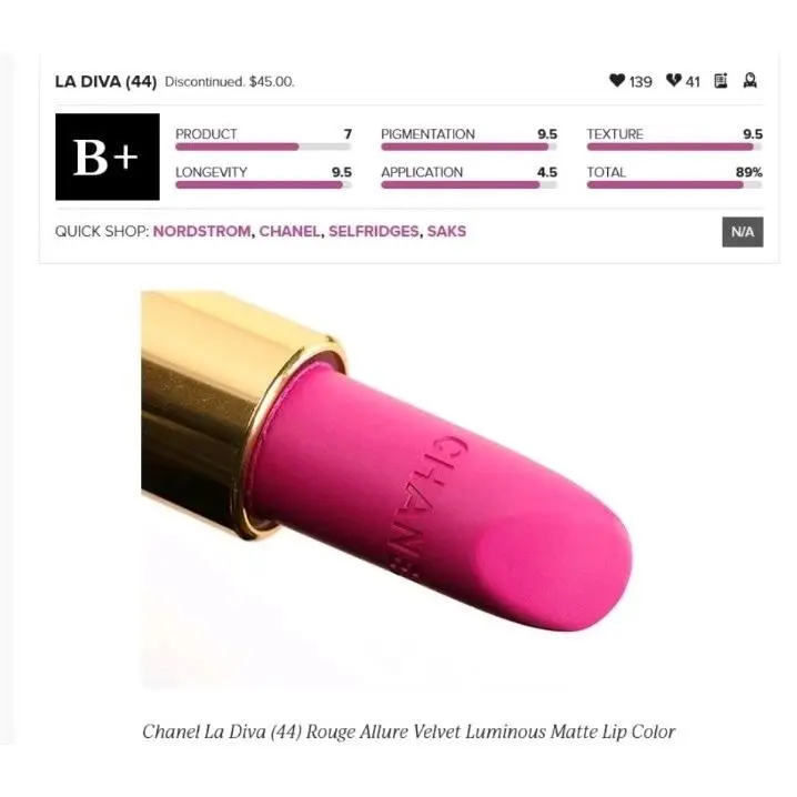 Chanel Rouge Allure Velvet Luminous Matte Lip Colour 44 Diva