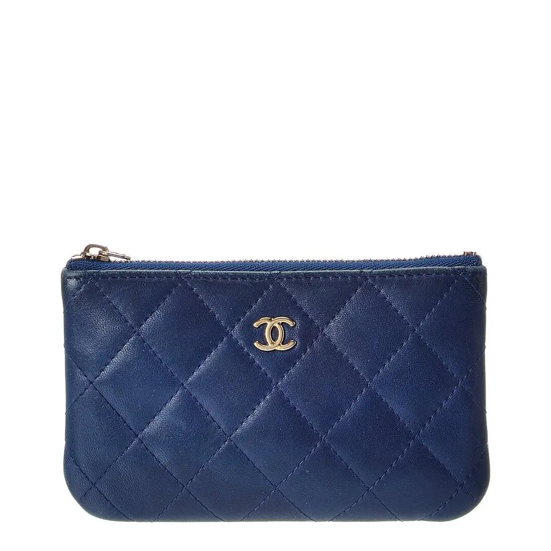 Blue Quilted Lambskin Leather Small Cosmetic Case Pre-loved by Chanel