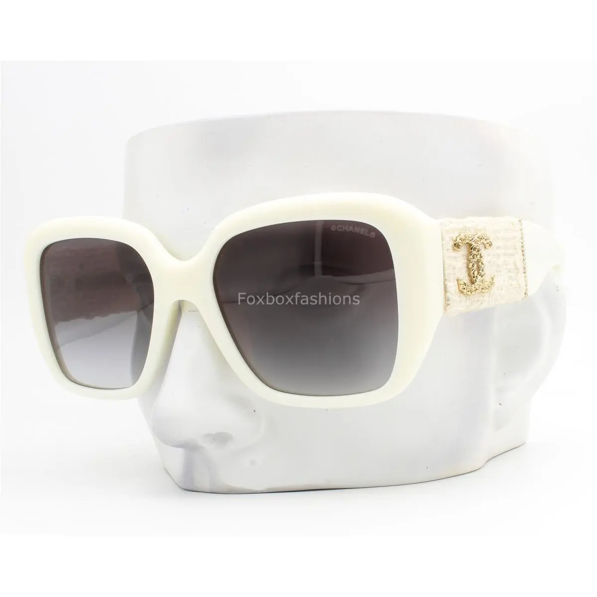 Sunglasses Creamy White Tweed Gold CC Logo ch5512A 1255/S6 with Case by Chanel