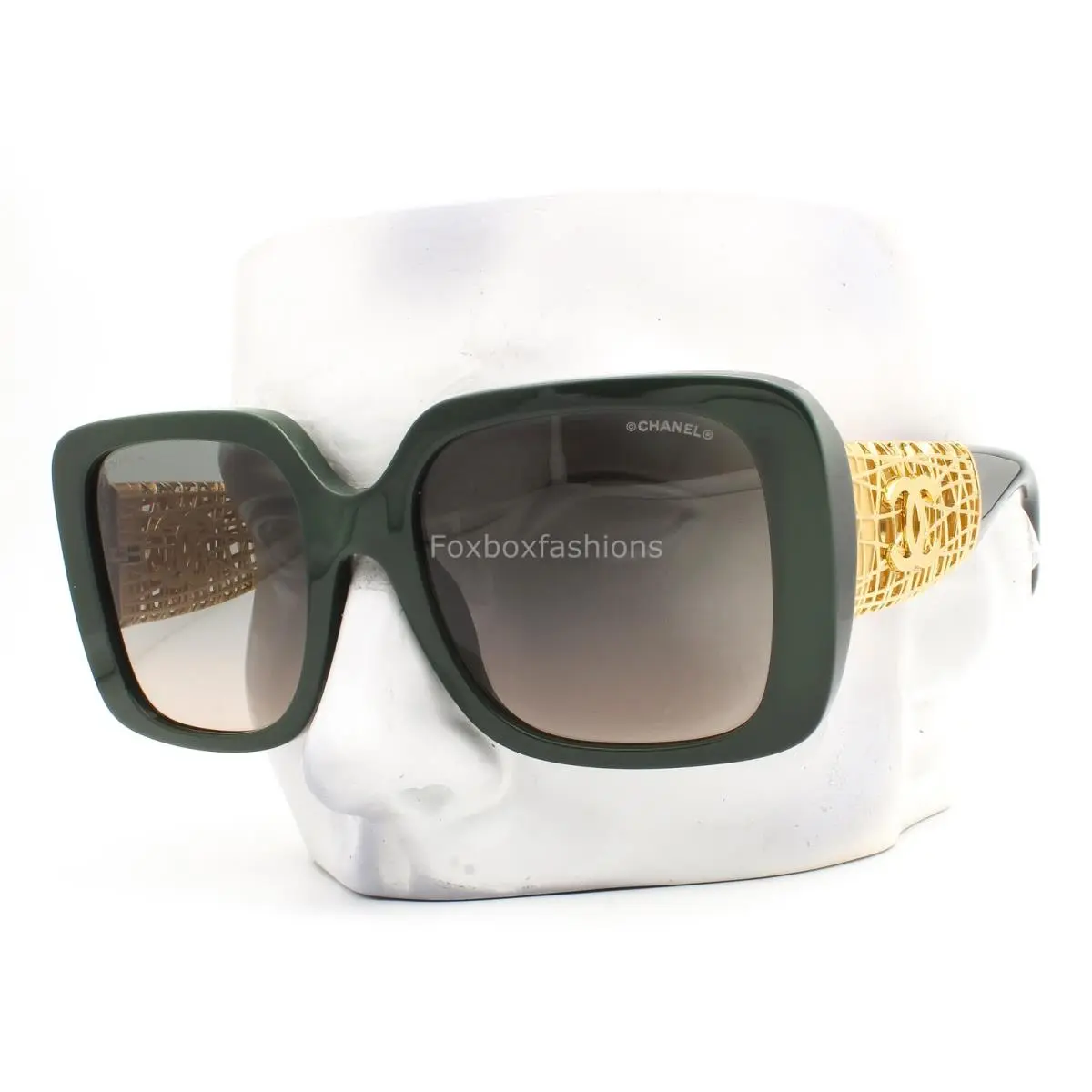 Chanel Sunglasses ch5532A 1791/S3 Petrol Dark Green Gold Jewel Tweed with Case