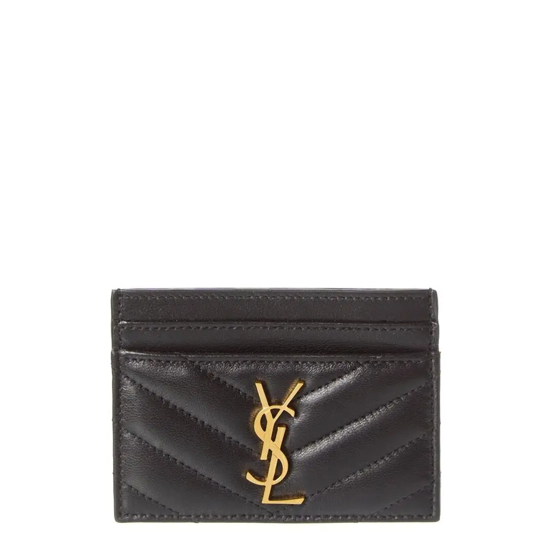 Saint Laurent Monogram Matelasse Lambskin Leather Card Holder Women`s Black by Yves Saint Laurent