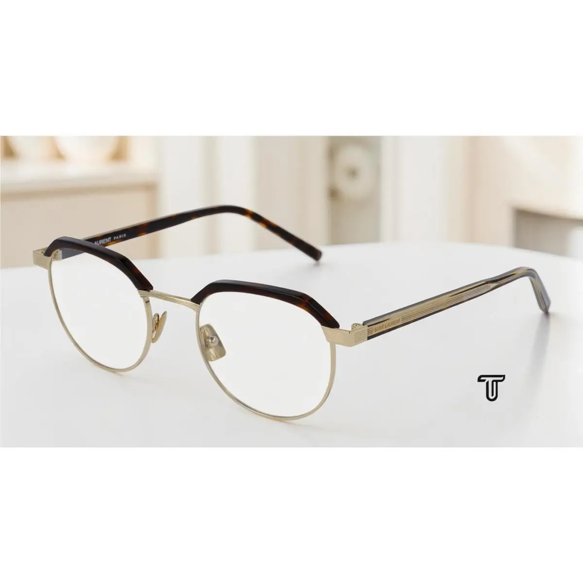 Saint Laurent Ysl 124 003 Round Havana Shiny Hn Demo Lens 50mm Unisex Eyeglasses