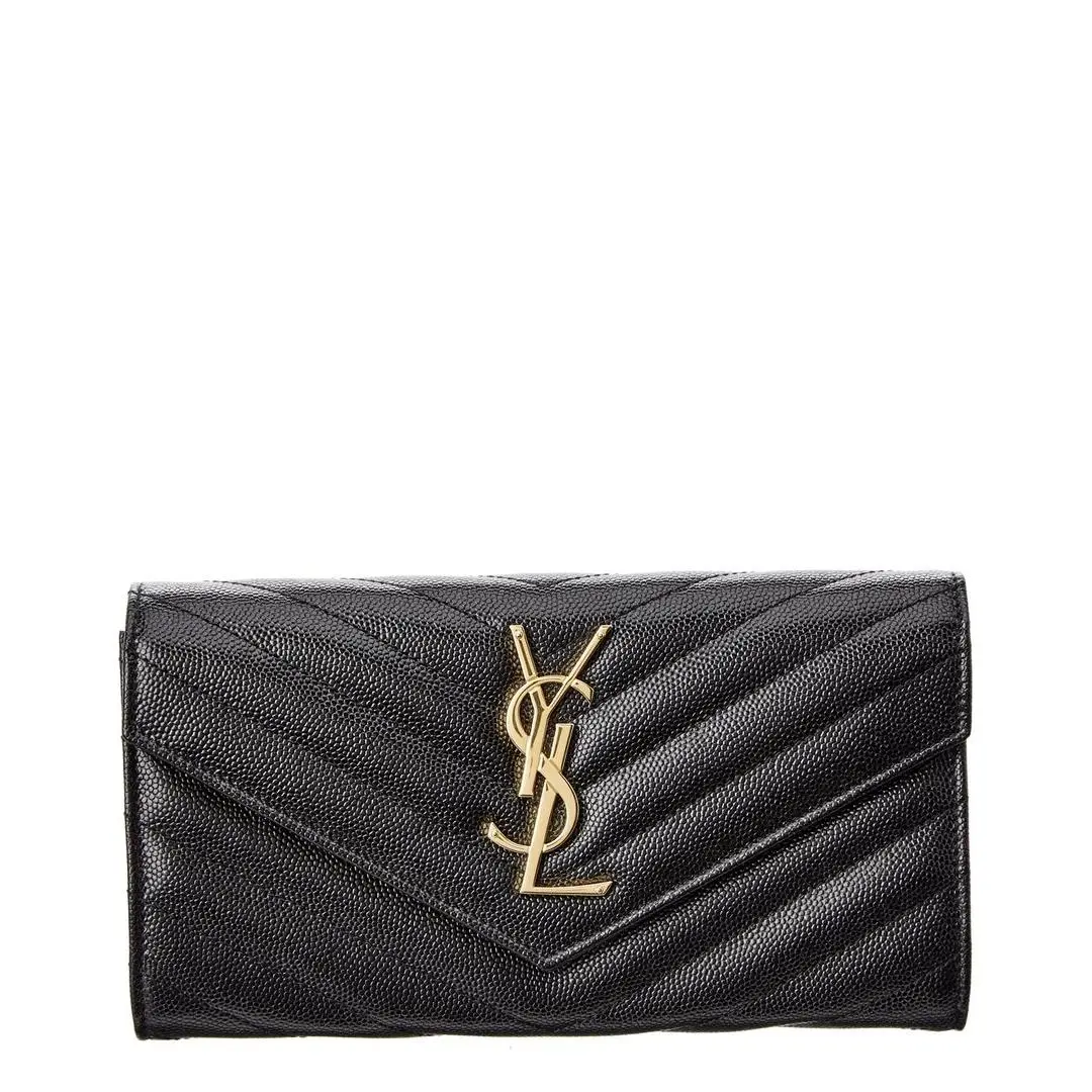 Saint Laurent Large Monogram Matelasse Leather Continental Wallet Women`s Black