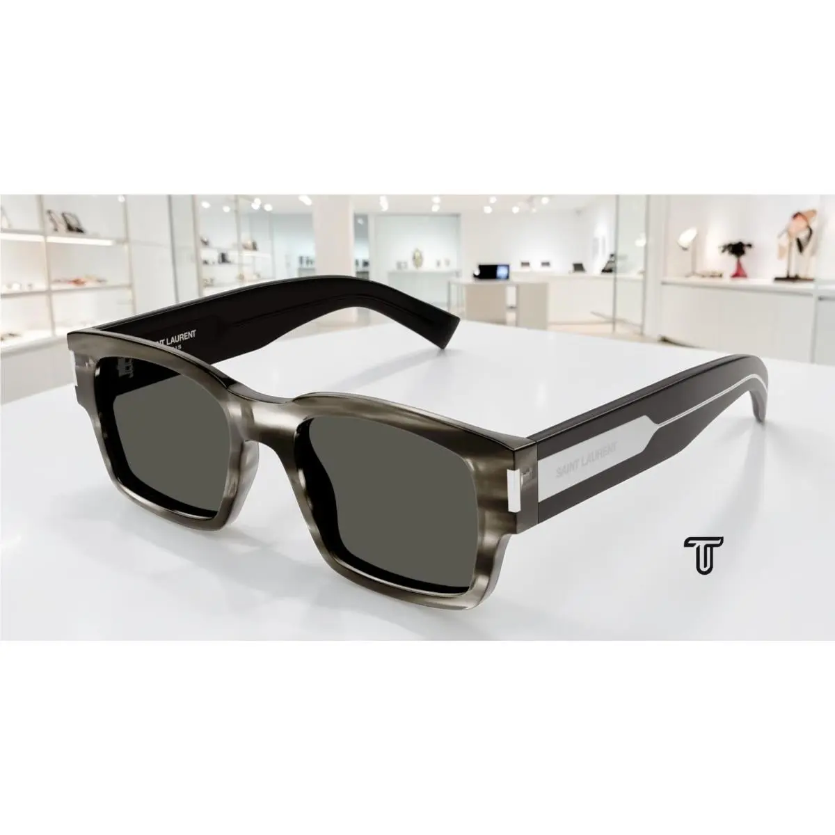 Saint Laurent SL 617 004 Rectangular Havana Crystal Grey 53 mm Men`s Sunglasses