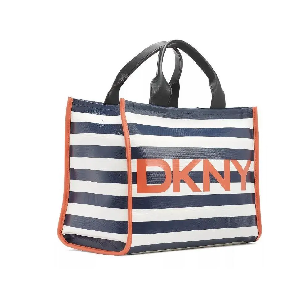 Dkny Emilee Striped Canvas Women`s Medium Tote Crossbody Bag in Navy White