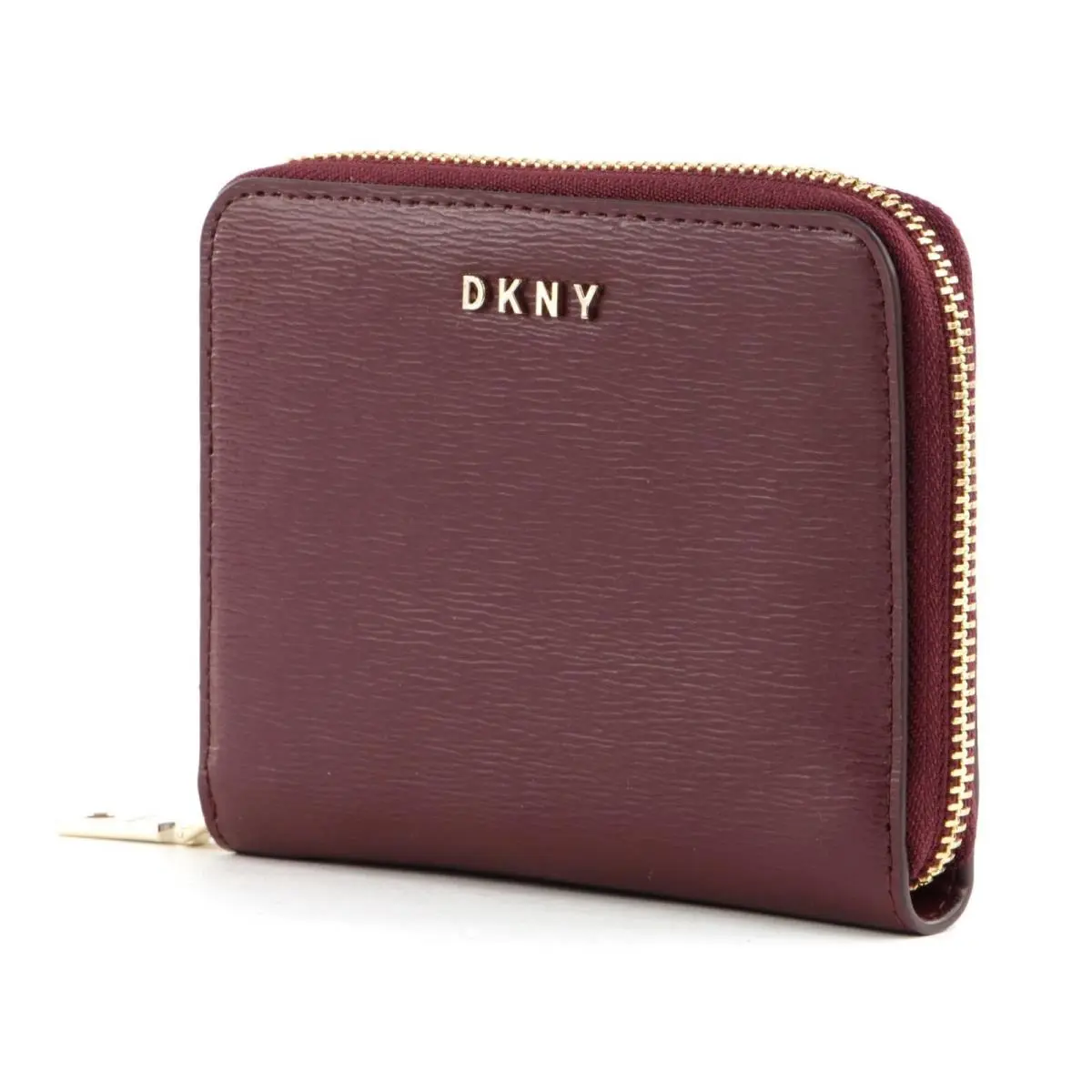 Dkny Deep Burgundy Leather Wallet Zip-around Closure Multiple Card Slots