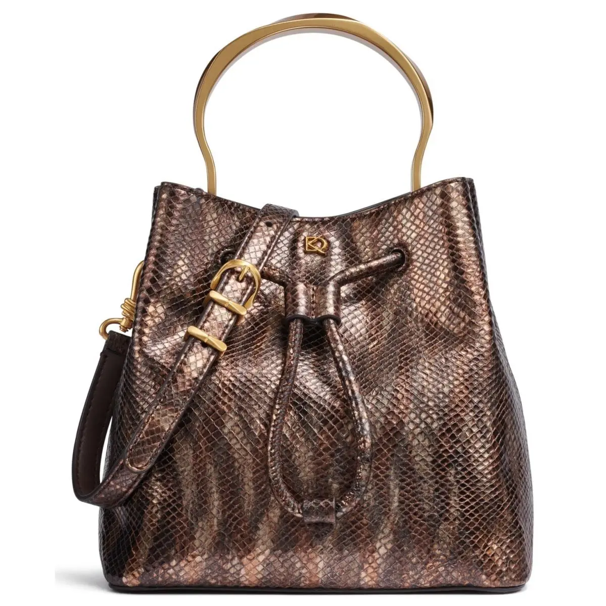 Dkny Donna Karan New York Lawrence Donna Karan York Lawrence Crossbody Bucket Bag Mettalic Snake Gold by DKNY