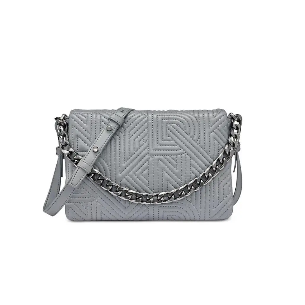 Dkny Desiree Logo Chain Link Flap Women`s Crossbody Bag in Dark Grey