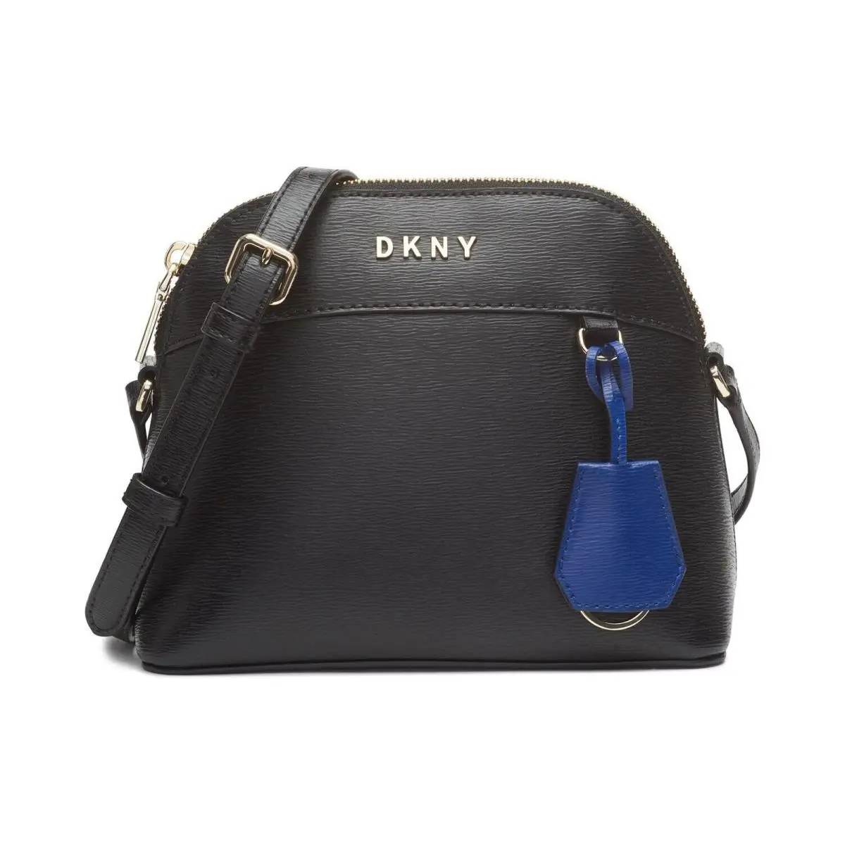 Dkny Black Leather “bobi” Satchel Bag w/ Blue Keyring Removable Strap