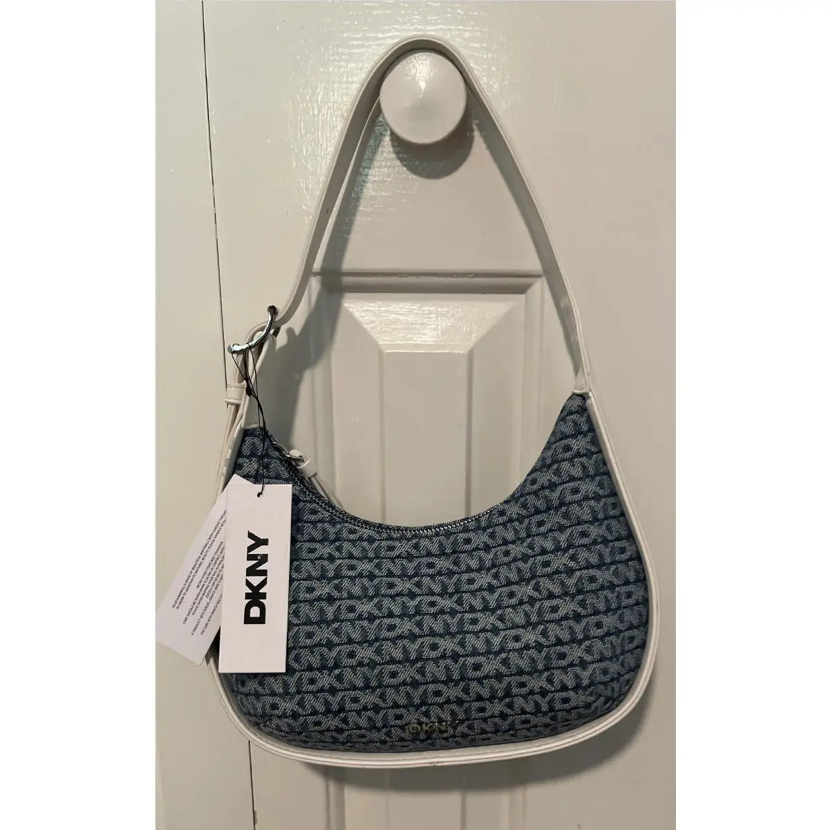 Dkny “hilda” Denim Ivory Shoulder Bag W/silver Hardware by DKNY