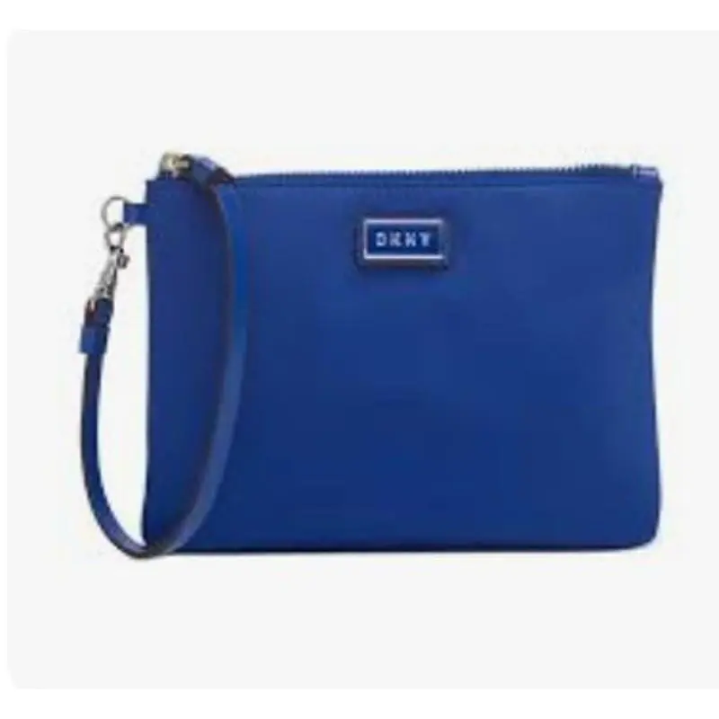 Dkny Royal Blue Nylon Wristlet Wallet Zipper Closure Silver Hardware