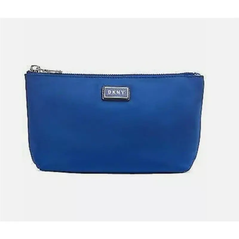 Dkny Royal Blue Nylon Clutch Pouch Silver Hardware Zip Closure
