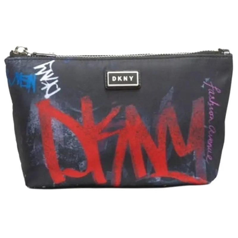 Dkny Black Red Nylon Graffiti Print Clutch Silver Hardware by DKNY