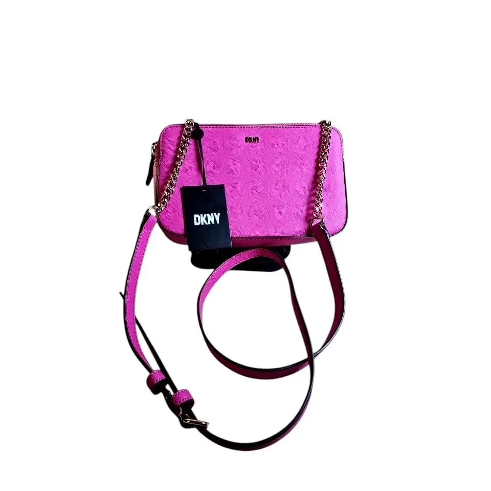 Dkny Veronica Double Zip Pebbled Leather Crossbody Bag Magenta
