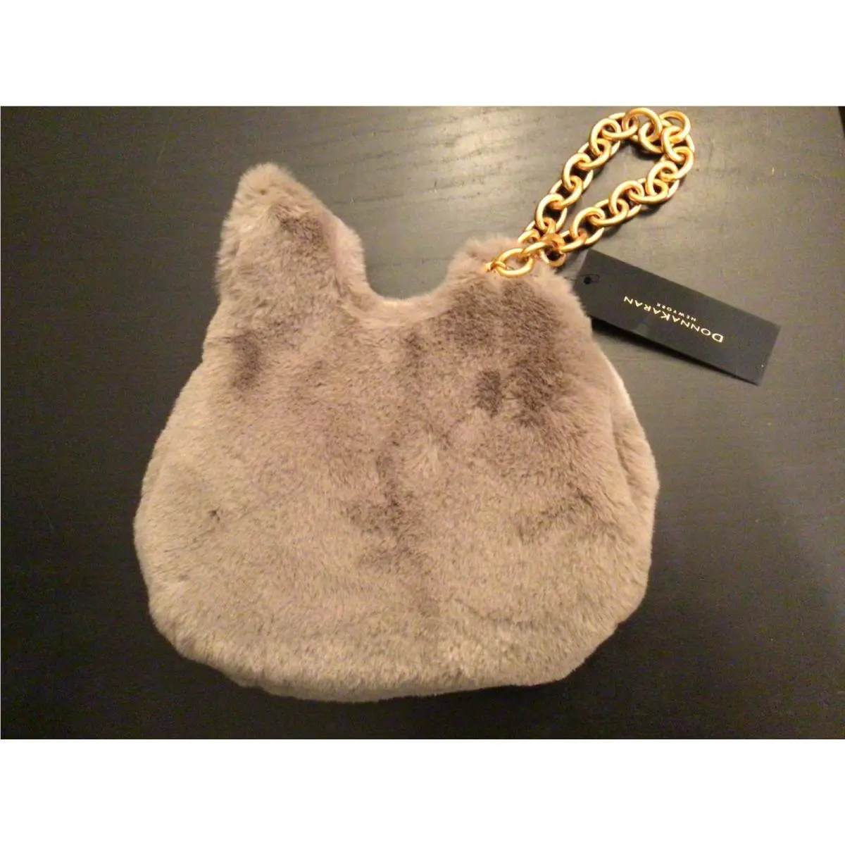 Donna Karan York Lawrence Fur Wristlet Chain Dust Bag Grey Cloud by DKNY