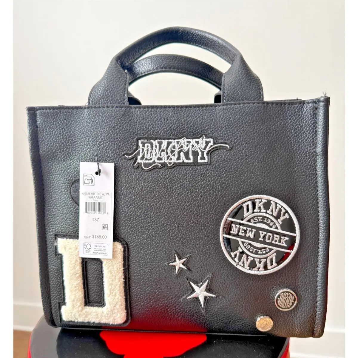 Dkny Hadlee Black Tote Patch-accent with Black Strap