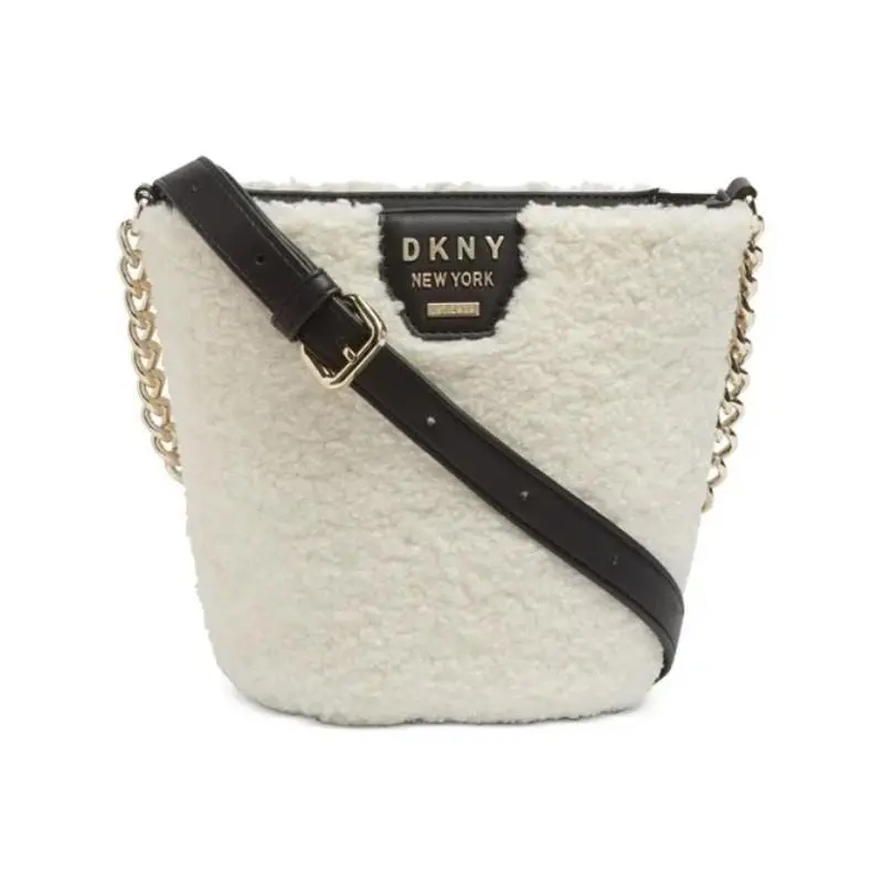 Dkny Ivory Black Sherpa Crossbody Bag Gold Hardware Black Leather